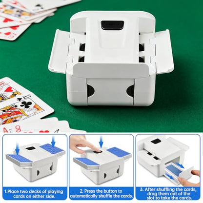 Automatic Card Shuffler, Rechargeable & Portable 1-2 Deck Electric Shuffler for Playing Uno, Phase 10, Blackjack, Casino Poker Games with Card Holder