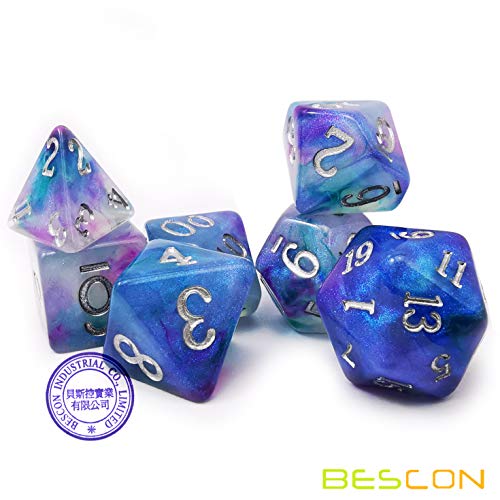 Bescon Magical Stone Dice Set Series, 7pcs Polyhedral RPG Dice Set Dragon Eyes, Black Tinbox Packing - color: Dragon Eyes in Tinbox