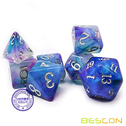 Bescon Magical Stone Dice Set Series, 7pcs Polyhedral RPG Dice Set Dragon Eyes, Black Tinbox Packing - color: Dragon Eyes in Tinbox