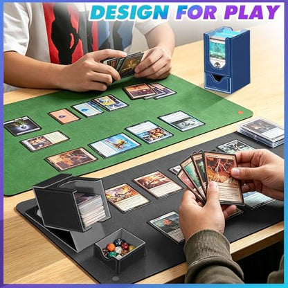 Card Deck Box for MTG Commander, Fits 100+ Double-Sleeved Cards Card Case | with Detachable Dice Tray, 2 Dividers, Removable lid, Trading Card Storage Box, Sturdy and Durable, Fits TCG/PTCG/Sports Card - color: Black and Light Gray