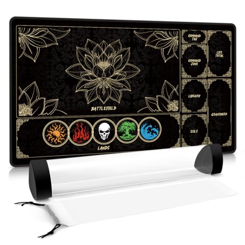 MTG Playmat with Play Zones – Magic Play mat Card Game Mat for Magic The Gathering, Lotus & Basic Lands Design, 24x14 inch, Stitched Edge, Non-Slip Base with Prismatic Playmat Tube-Colorful Lands - color: Zone 2-colorful Lands