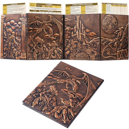 DM Screen for DND with 4 Wider Panels - Stunning Panoramic Battle Scene | 3D Embossed Faux Leather, Clear Pockets, Fits US Letter 8.5 x 11, For Dungeon Masters, Game Masters, Gift for DnD, RPG
