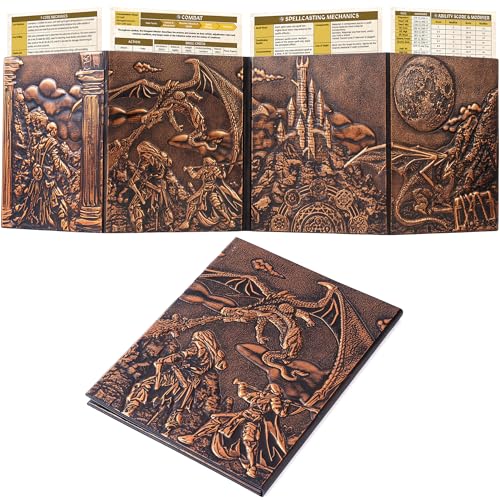 DM Screen for DND with 4 Wider Panels - Stunning Panoramic Battle Scene | 3D Embossed Faux Leather, Clear Pockets, Fits US Letter 8.5 x 11, For Dungeon Masters, Game Masters, Gift for DnD, RPG