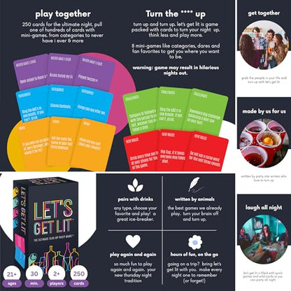 Let's Get Lit Drinking Game for Adults - Includes 8 Mini Drinking Games for Parties, Pregaming and Groups - Ages 21+, 2+ Players, 30 Minute Playtime, Made by Fitz