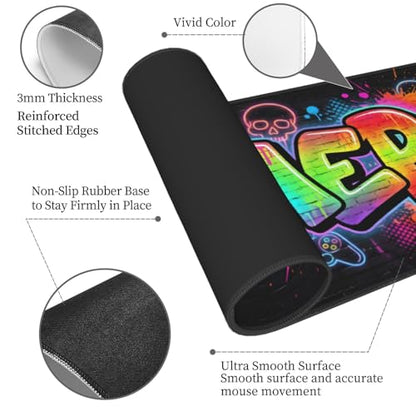 Colorful Graffiti Gamer Gaming Mouse Pad, Large Extended Desk Mat (31.5x11.8 in), Non-Slip Rubber Base Stitched Edges Mousepad for Office Gaming - color: 20
