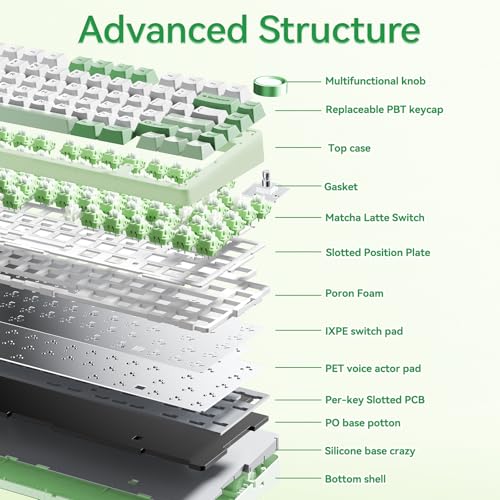 Aula F75 Gaming Keyboard, 75% Wireless Keyboards RGB Backlit with Knob, Tri-Mode Hot Swappable Mechanical Keyboard for PC Gamer - Green - color: White Green