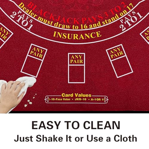 2-in-1 Casino Night Poker Mat, 36"x72" Double-Sided Texas Hold'em & Blackjack Felt Table Cover, Non-Slip Steel Clamps Included, Perfect for Game Night, Home & Casino Parties - color: Red