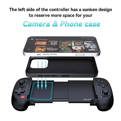 ShanWan Mobile Game Controller for iPhone and Android with Upgrade Design, Phone Case Support, PS Remote Play, Xbox Cloud, Steam Link, GeForce NOW, MFi Arcade Games - size: For iPhone & Android