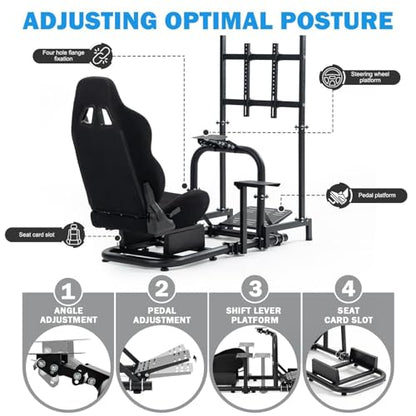 Anman Racing Simulator Cockpit Adjustable with Monitor Stand and Black Seat | Fit for Logitech G29 G920 G923, for Thrustmaster T248 T300, for Fanatec CSL DD, for Moza Wheel Shifter Pedals NOT Included