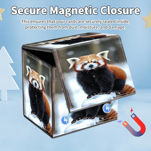 Card Deck Box for MTG Commander,Collectible Trading Storage Box Fits 120+ Single Sleeved Cards Magnetic Case PU Leather for Magic Commander TCG CCG MTG,Cute Raccoon Snow - color: Cute Raccoon Snow