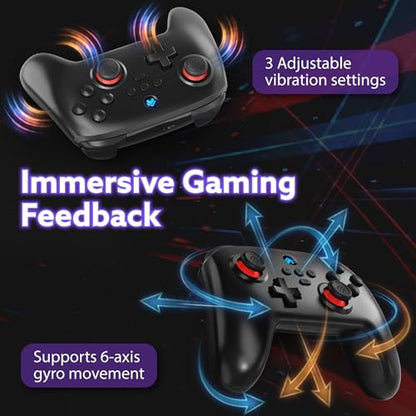 Fosmon Wireless Gaming Pro Controller For Nintendo Switch 2/1/Lite/OLED | Compatible with Switch 2 1 Lite OLED Steam Deck Android iOS Devices with Turbo, Motion Control, Vibration, Digital Triggers - color: Black