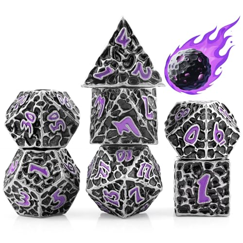PJOY Metal Dice Set D&D for Dungeons and Dragons Dice with Case Meteorite Iron Purple 7PCS 16mm Role Playing Cool DND Gifts for Players DM Board Game Masters Wizards - color: Iron Purple