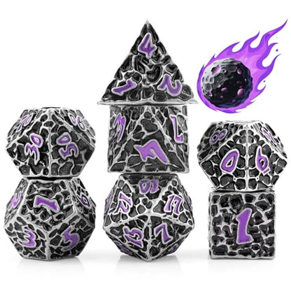 PJOY Metal Dice Set D&D for Dungeons and Dragons Dice with Case Meteorite Iron Purple 7PCS 16mm Role Playing Cool DND Gifts for Players DM Board Game Masters Wizards - color: Iron Purple