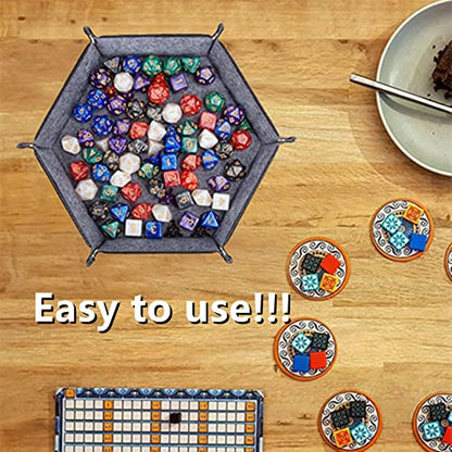 8-Pack Felt Dice Trays for DND, RPG, MTG, Folding Design (Hexagon) | Collapsible felt dice trays keep dice contained and tables protected. Great for DND, RPG, MTG, and other tabletop games. - color: Hexagon