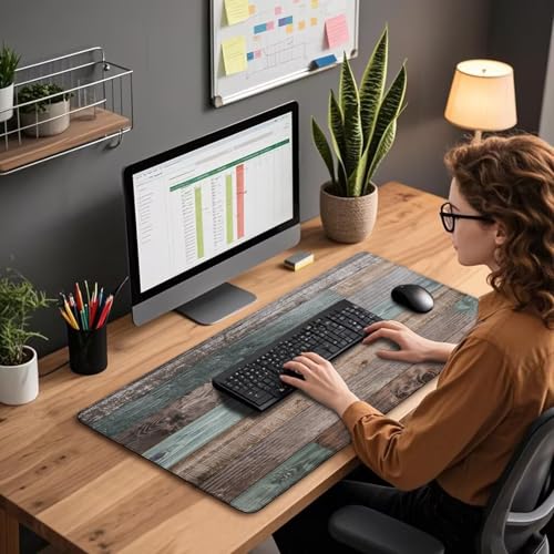 Rustic Wood Pattern Large Gaming Mouse Pad Desk Mat 31.5"x15.7" | Extended Mousepad, Non-Slip Rubber Base , Stitched Edges, for Computer/Laptop/Office/Home - color: Rustic Wood