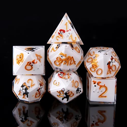 Sharp Edge DND Dice Set Cute Beagle Dog Handmade 7 Accessories Dice for Dungeons and Dragons TTRPG Games, Multi-Sided RPG Polyhedral Resin Sharp Edge Dice Roleplaying Games（Beagle Dog ） - color: Dog