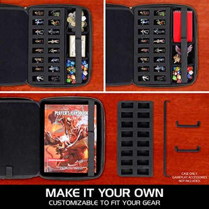 ENHANCE RPG Organizer Case - DnD Binder with Built-in Character Sheet Holder and Erasable Scribe Panel, Dice Rolling Area, Removable Pen Pouch, Miniature Foam Tray, Wrist Strap - color: Black