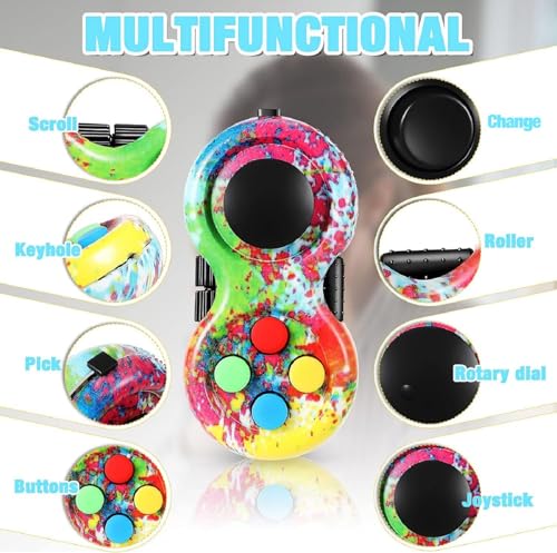 Skylety 2 Pcs Fidget Toys for Adults Controller Fidget Pad Stress Relief Cube Clicker Game Controller Sensory Educational Toy for ADHD Autism Relief Stress Anxiety(Rainbow and Stripe Style) - style: Rainbow and Stripe Style