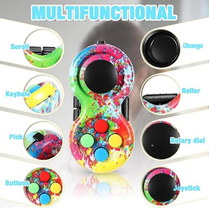 Skylety 2 Pcs Fidget Toys for Adults Controller Fidget Pad Stress Relief Cube Clicker Game Controller Sensory Educational Toy for ADHD Autism Relief Stress Anxiety(Rainbow and Stripe Style) - style: Rainbow and Stripe Style