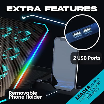 KLIM V15 Gaming Laptop Cooling Pad with 15 Fans + RGB Laptop Cooler + Adjustable Gaming Laptop Stand with Fan + Compatible up to 17 Inches + 2 USB Ports + Smartphone Holder + 5 Years Protection