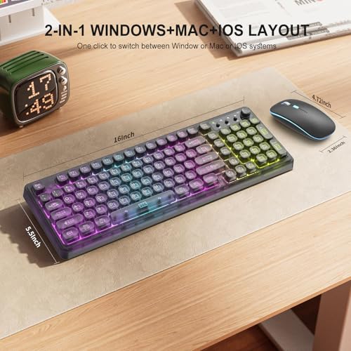Wireless Keyboard and Mouse Combo Rechargeable, Light Up Transparent Backlit Keyboard with 15 LED Lighting Effects, Volume Knob, RGB Mouse, 2.4GHz Wireless for PC Laptop Desktop, Black - color: K04 Black