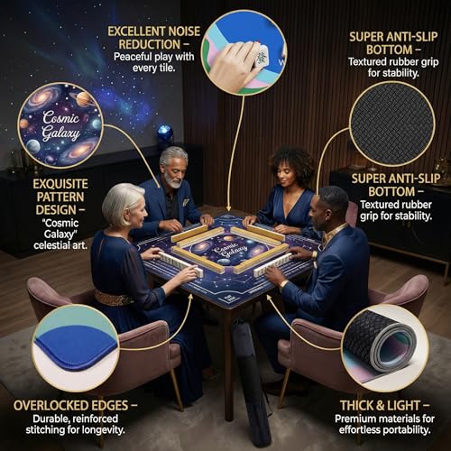 Mahjong Mat for Table - 32.3 Inch Waterproof & Non-Slip PU Velvet Surface, Lightweight No Crease No Odor Design for Noise Reduction,Includes Printed Rules (Galaxy) - color: Galaxy