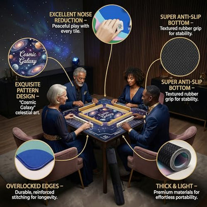 Mahjong Mat for Table - 32.3 Inch Waterproof & Non-Slip PU Velvet Surface, Lightweight No Crease No Odor Design for Noise Reduction,Includes Printed Rules (Galaxy) - color: Galaxy