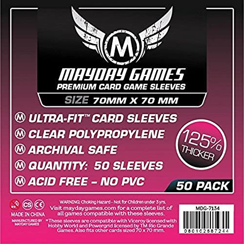 Mayday Games Small Square Card Sleeves (70x70mm) - Premium Thickness, Pack of 50