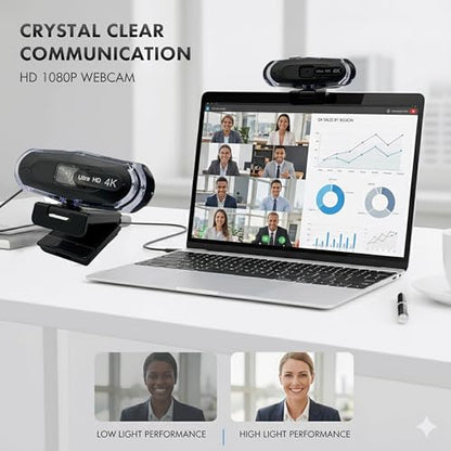 4K Ultra HD Remote Control with Stand Webcam, LED RGB Lighting, 95-Degree Wide Angle, Auto Focus, 1080P@60FPS, Black, USB 2.0, for Video Conferencing, Desktop/Laptop