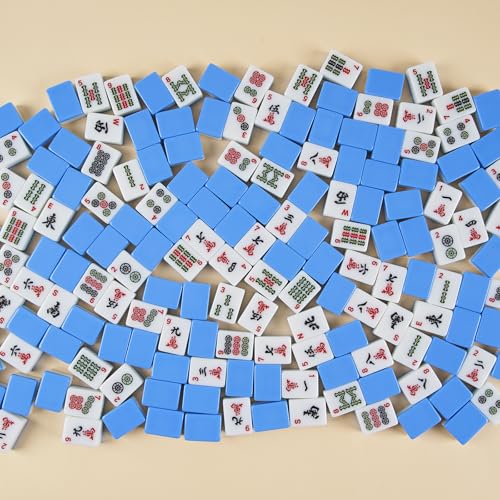 American Mahjong Tile Set, 166 Pcs 1.2" Mahjong Tiles with 3 Dices 1 Instruction, Mahjong Game Set for Adult Family & Friends Gatherings, Mahjong Lovers, Beginners (Blue) - color: Blue