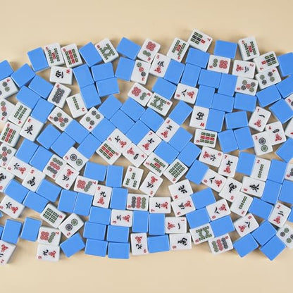American Mahjong Tile Set, 166 Pcs 1.2" Mahjong Tiles with 3 Dices 1 Instruction, Mahjong Game Set for Adult Family & Friends Gatherings, Mahjong Lovers, Beginners (Blue) - color: Blue