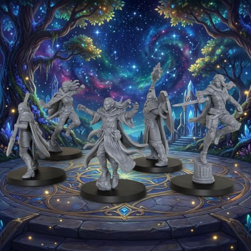 Unpainted 28mm DND Miniatures Tabletop RPG Game - Fantasy Adventurer AS1019 | 5pc Set Human Miniatures Tabletop Gaming, TTRPG Role Playing DND Minis RPG Accessory