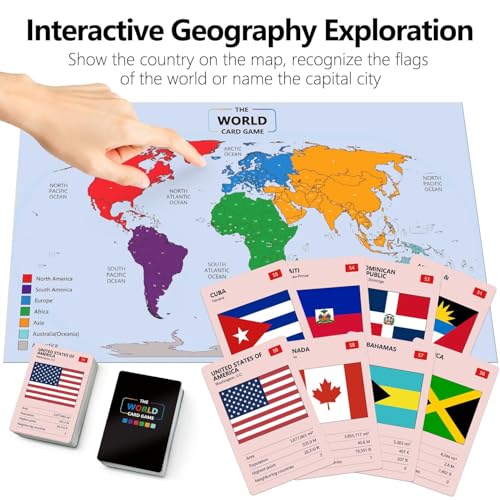 The World Card Game - World Flags Flashcards - Geography Board Game with World Map Educational Games for Adults Party Game Night, Birthday Learning Gift for 2-5 Players