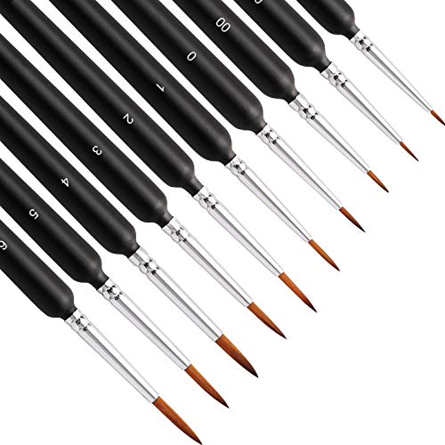 10 Pcs Fine Detail Paint Brush Set - Lightweight Wooden Ergonomic Grip Miniature Paint Brushes for Acrylic, Warhammer 40K, Gundam Models, D&D Figures, Nail Art - Micro Paint Brushes
