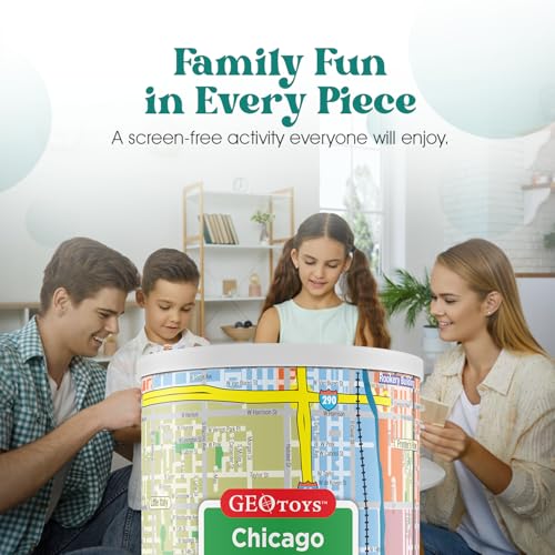 Geotoys Chicago Mini City Puzzle - 100 Piece Puzzles for Kids and Adults in Portable Can, 13" x 10" Educational Travel Puzzle for Ages 7 and Up - Mini Puzzles to Learn & Explore Geography - style: Chicago