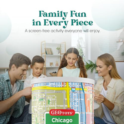 Geotoys Chicago Mini City Puzzle - 100 Piece Puzzles for Kids and Adults in Portable Can, 13" x 10" Educational Travel Puzzle for Ages 7 and Up - Mini Puzzles to Learn & Explore Geography - style: Chicago
