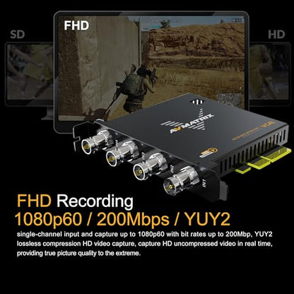 PCIE 4-CH Capture Card for PC, 4CH SDI, 1080P60 (VC41) | Ultra-Low Latency,Multi-Channel Streaming,Video Conferencing,Online Education,Telemedicine Broadcasting,Windows/Linux - color: PCIE-4CH SDI