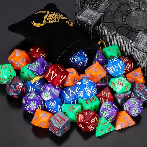 CiaraQ Polyhedral Dice Set - DND Role Playing Dice | Acrylic RPG Dice for Dungeons and Dragons MTG Table Games, Multicolor, 42pcs - color: Green/Purple/Black/Red/Blue/Orange