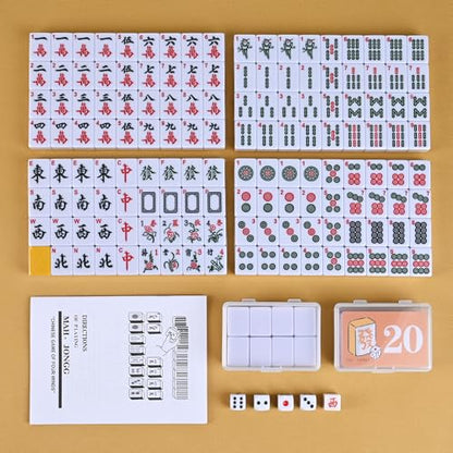 Chinese Small Mahjong Set, 144 Numbered Melamine 1.17" Size Tiles(Yellow) and 8 Blank Tiles, with Carrying Travel Bag, English Instruction, Mahjong Mat, Pro Complete Mahjongg Game Set (Majiang) - color: Yellow, size: 1.17 in