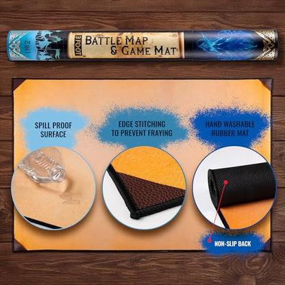 da Vinci's Room 2-in-1 DND Battle Map and 3 Foot Rubber Game Mat | 36x24 inches with Dry Erase Square or Hex Grid to Combine with Printable Maps for DnD, TTRPGS, Board Games