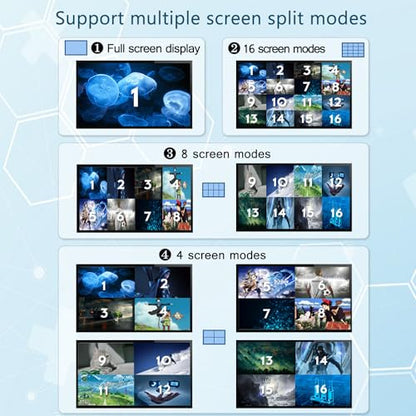 HDMI Quad MultiViewer 16x1, Seamless Switcher 16 in 1 Out with IR Remote Control, Support 1080p and 8 Viewing Modes - size: 16x1 HDMI Multiviewer Switch