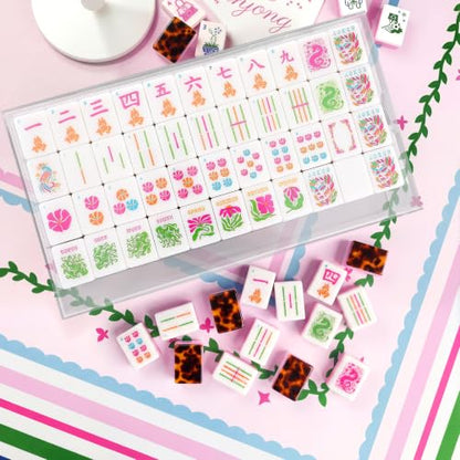 Soulchen 160 Tortoise Kaleidoscope American Mahjong Tile Set with Acrylic Storage Box & Dice 1.2" 3D Engraved Tiles for Adults Friends Family Game Night Mahjong Travel Size Chinese Game Gifts - style: Tortoiseshell