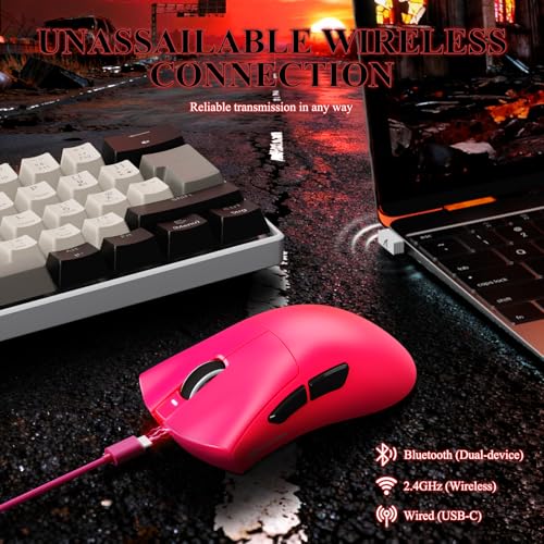 MAMBASNAKE ATTACK SHARK V3 PRO 62g Superlight Wireless Gaming Mouse,RGB Magnetic Charging Dock,BK52820 Tri-Mode BT/2.4G Wireless/Wired Mouse,25000DPI,500mAh,5 Programmable Buttons for Pc/Mac,Berry Red - color: Berry Red