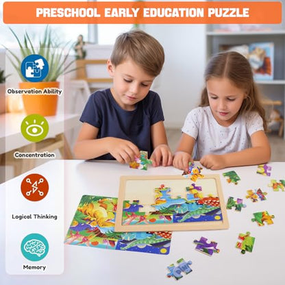 4 Packs 24 PCs Wooden Puzzles for Kids Ages 3-5, Montessori Toddler Jigsaw Puzzles, Preschool Educational Toys Gifts for Children Ages 4-8, Puzzles Boards Toys Gifts Easter Basket Stuffers - style: Animal