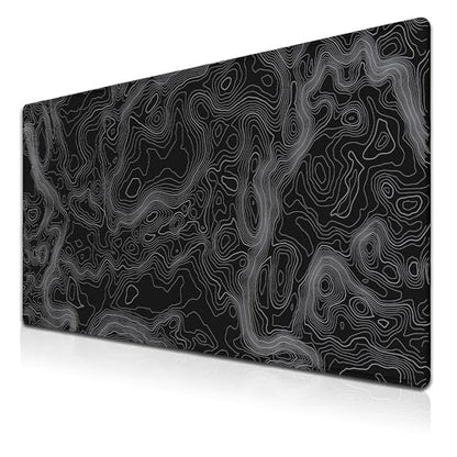 Computer Desk Pad - Black and White, Gaming Keyboard and Mouse Pad, Non-Slip Rubber Base, 35.4 X 15.7 inch for Work/Game/Office Topographic Map - color: Topographic Map Lines