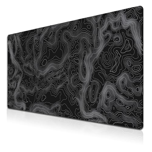 Computer Desk Pad - Black and White, Gaming Keyboard and Mouse Pad, Non-Slip Rubber Base, 35.4 X 15.7 inch for Work/Game/Office Topographic Map - color: Topographic Map Lines