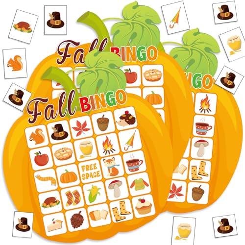Blosssound Fall Bingo Game Pumpkin Bingo Cards for 24 Players Fall Harvest Party Game for Classroom Activities Autumn Pumpkin Cards for Autumn Party Favor - style: Pumpkin