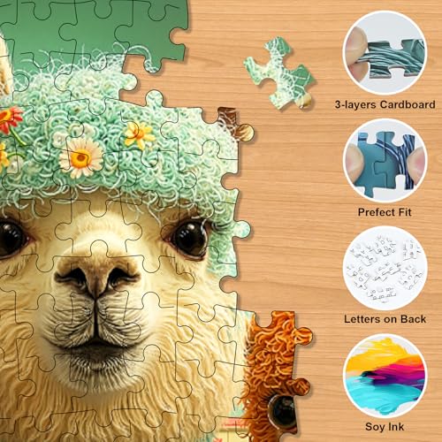 Llama Puzzles for Adults 500 Pieces, 15"x20" | Animal in Bathtub Jigsaw Puzzle, Letters on Back, Reference Poster Included, Family Challenging Funny Perfect for Game Nights - color: Alpaca