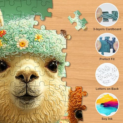 Llama Puzzles for Adults 500 Pieces, 15"x20" | Animal in Bathtub Jigsaw Puzzle, Letters on Back, Reference Poster Included, Family Challenging Funny Perfect for Game Nights - color: Alpaca