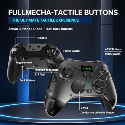 hosowe Wireless Mobile Gaming Controller Compatible for PC/Switch/Android/iOS, Interactive Screen PC Controller with Programmable, Hall Effect Joysticks&Triggers, Vibration, Motion Control (Black) - color: Black
